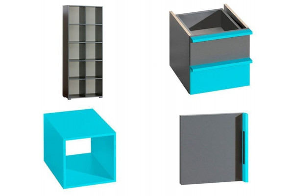 Bookcase CUBICO CU9 With Anthracite / Turquoise Extensions