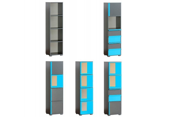 Bookcase CUBICO CU14 With Anthracite / Turquoise Extensions