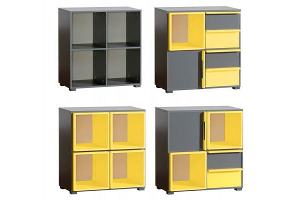 Bookcase CUBICO CU12 With Anthracite / Yellow Extensions