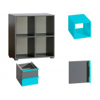 Bookcase Cubico With Anthracite / Turquoise Extensions