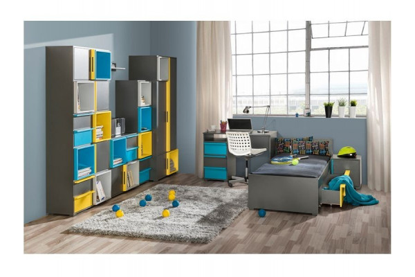 Modular Furniture Set CUBICO 8 - Anthracite / Yellow / Turquoise / Aluminum