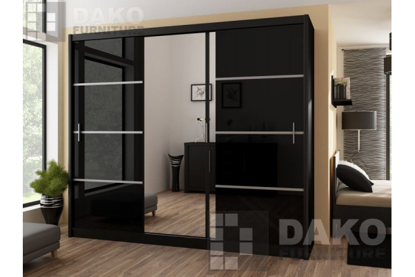 Wardrobe VISTA Black Gloss-250cm Width