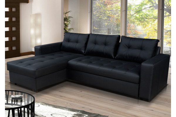 ONYX - Black Leather Corner Sofa Bed
