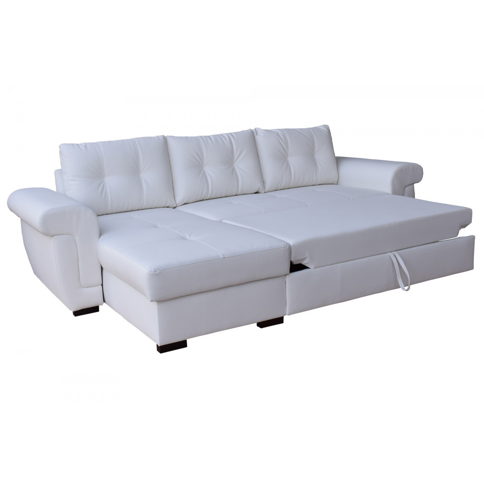 Amber White Pu Leather Corner Sofa Bed 