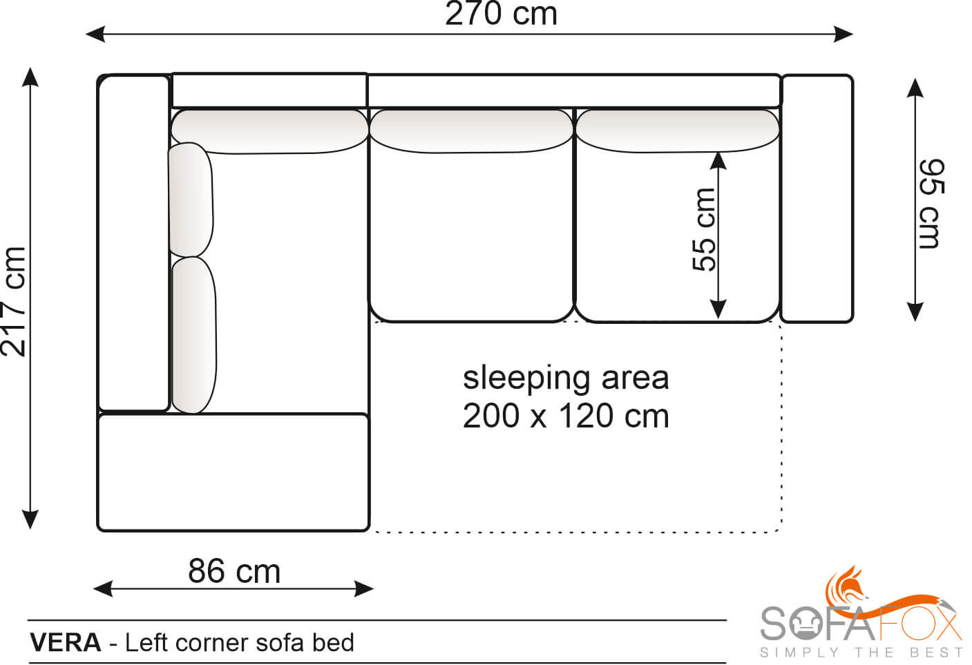 VERA - grey fabric Corner Sofa Bed Dimensions