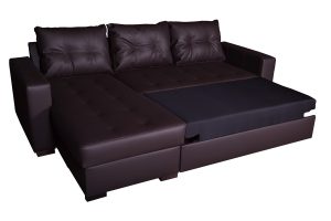 ONYX - Black Leather Corner Sofa Bed