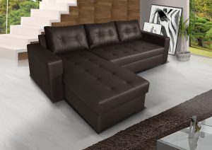 ONYX - Black Leather Corner Sofa Bed