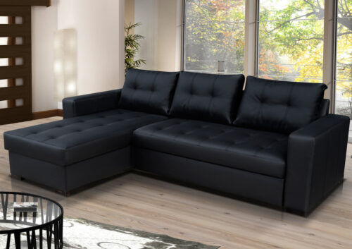 ONYX - Black Leather Corner Sofa Bed