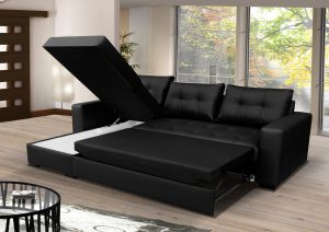 ONYX - Black Leather Corner Sofa Bed