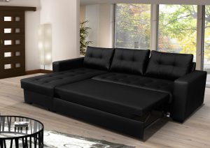 ONYX - Black Leather Corner Sofa Bed