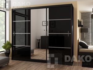 Wardrobe VISTA Black Gloss-250cm Width