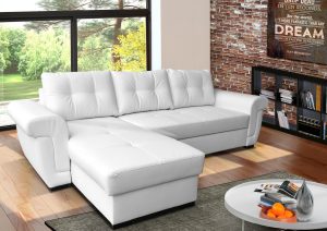 AMBER - white PU leather corner sofa bed