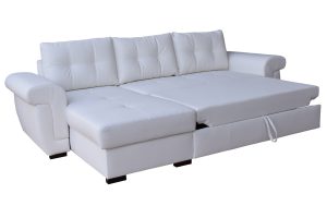 AMBER - white PU leather corner sofa bed