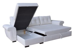 AMBER - white PU leather corner sofa bed