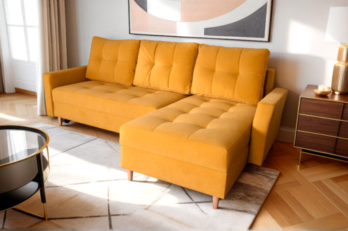 Sophie Corner Sofa Bed with Two Storages, High wooden Leds