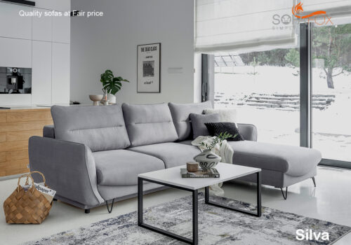 Silva corner sofa bed in grey fabric with storage compartment